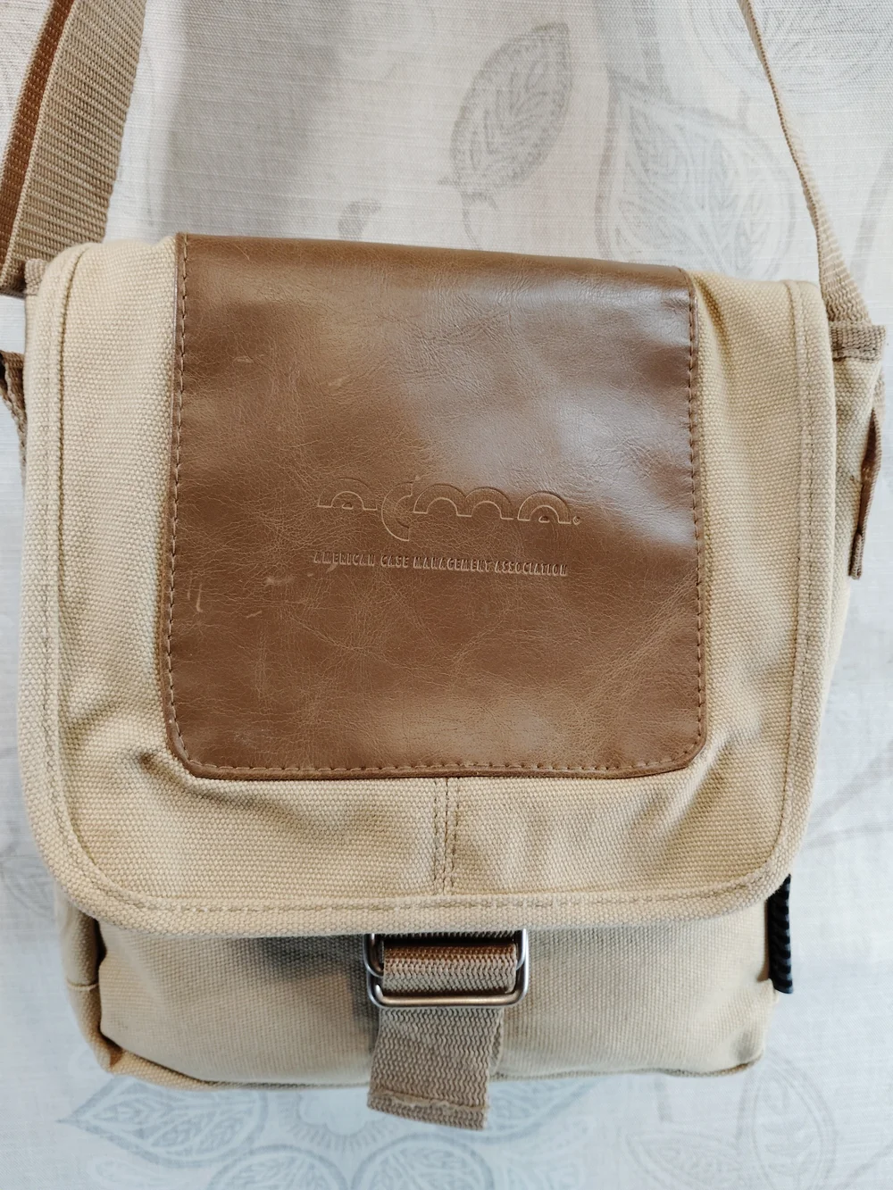 Unbranded Tan Canvas Messenger Bag with Brown Leather Flap